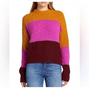 A.L.C. Chunky Alpaca Wool Blend Colorblock Boho Hippie Robertson Sweater Pink S